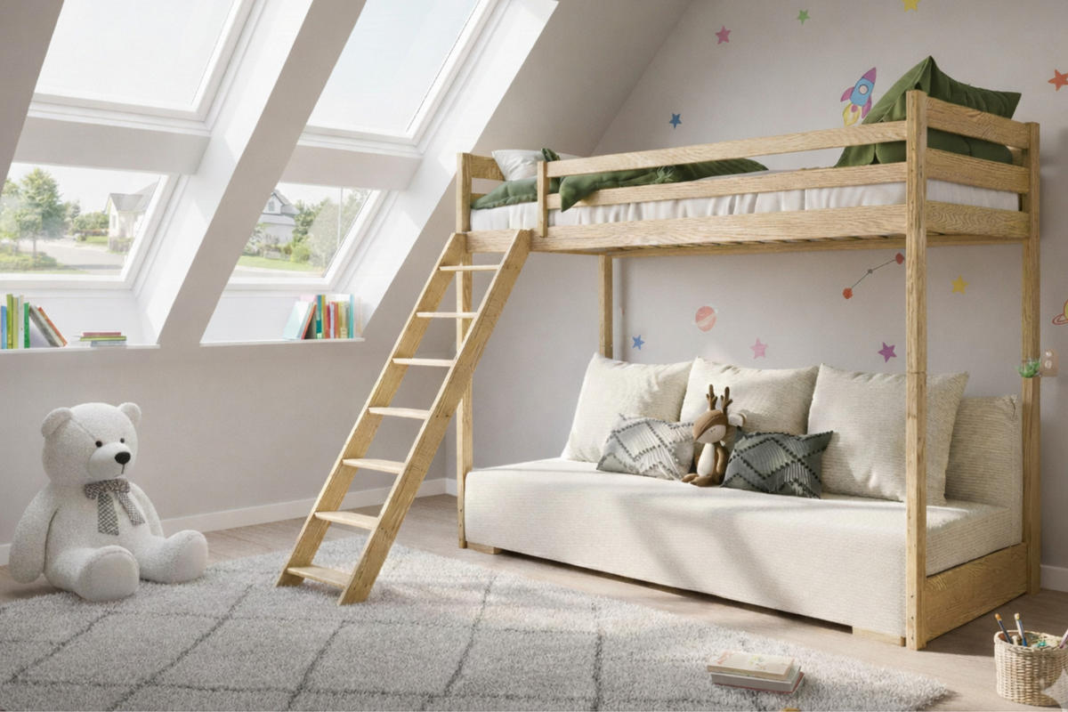 ETAGENBETT SIDNEY 90x200 in Kiefer / Creme - Creme/Kieferfarben, Holz/Holzwerkstoff (90/200cm) - Deine Möbel 24