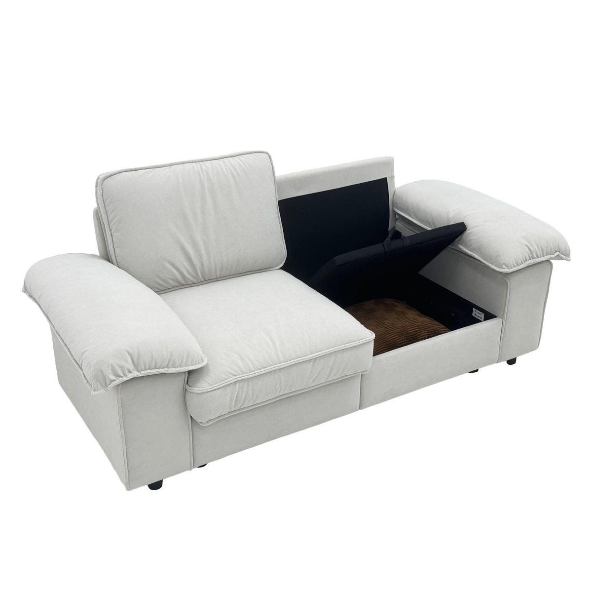 SOFA mit Stauraum Kurzplüsch Cream White - Weiß, Holzwerkstoff (201/89/91cm) - Meubliv