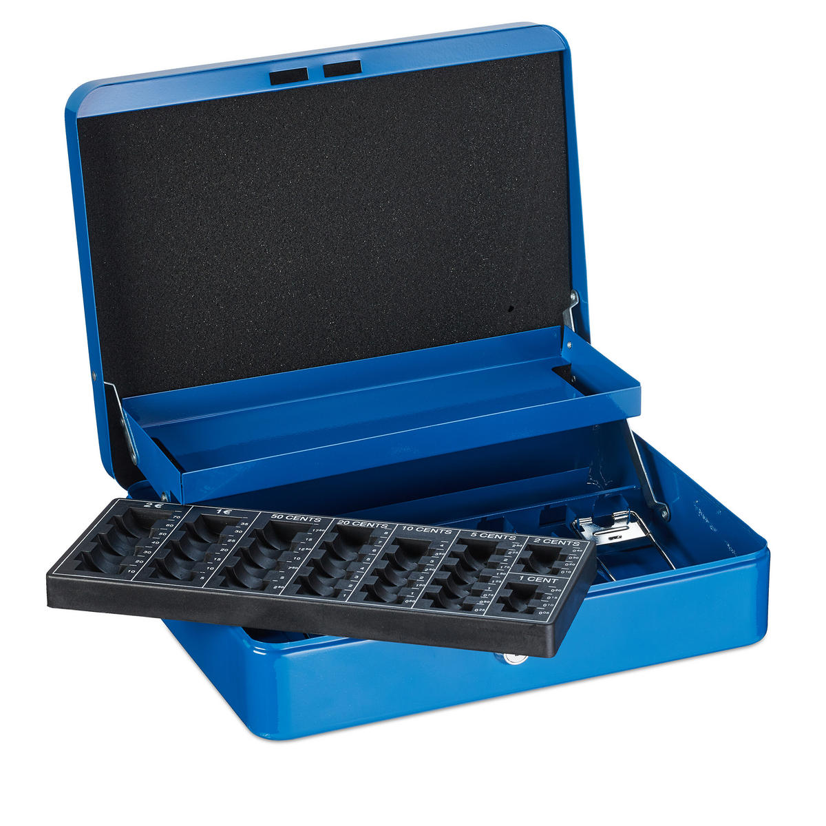 POKLADNA na mince Euro - modrá, kov/plast (30.5/8.5/24.5cm) - Relaxdays