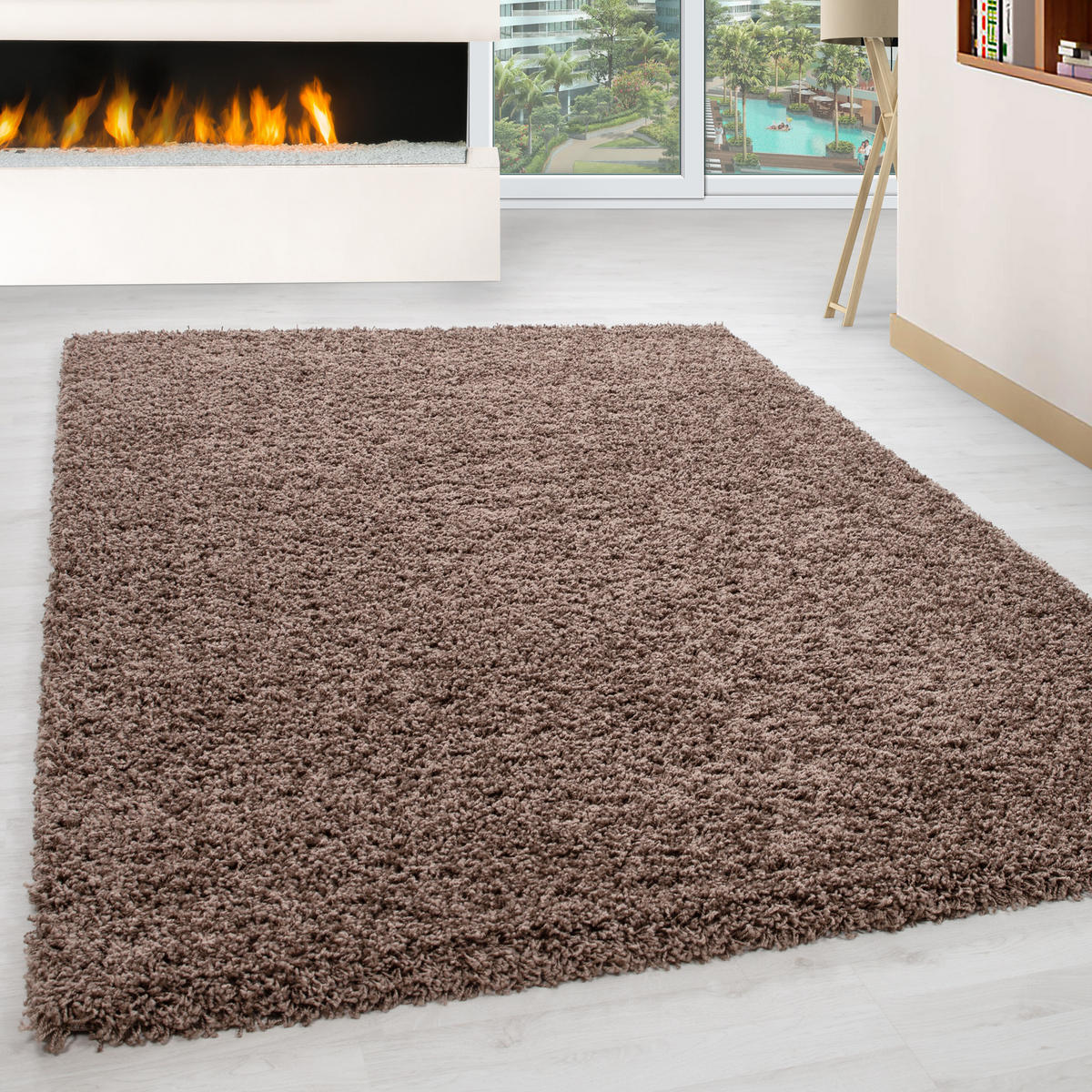 TEPPICH Hochflor Unifarben Polypropylen Wohnzimmer Shaggy Mokka Läufer 60x110 - Mokka, Textil (60/110cm) - KADIMA DESIGN