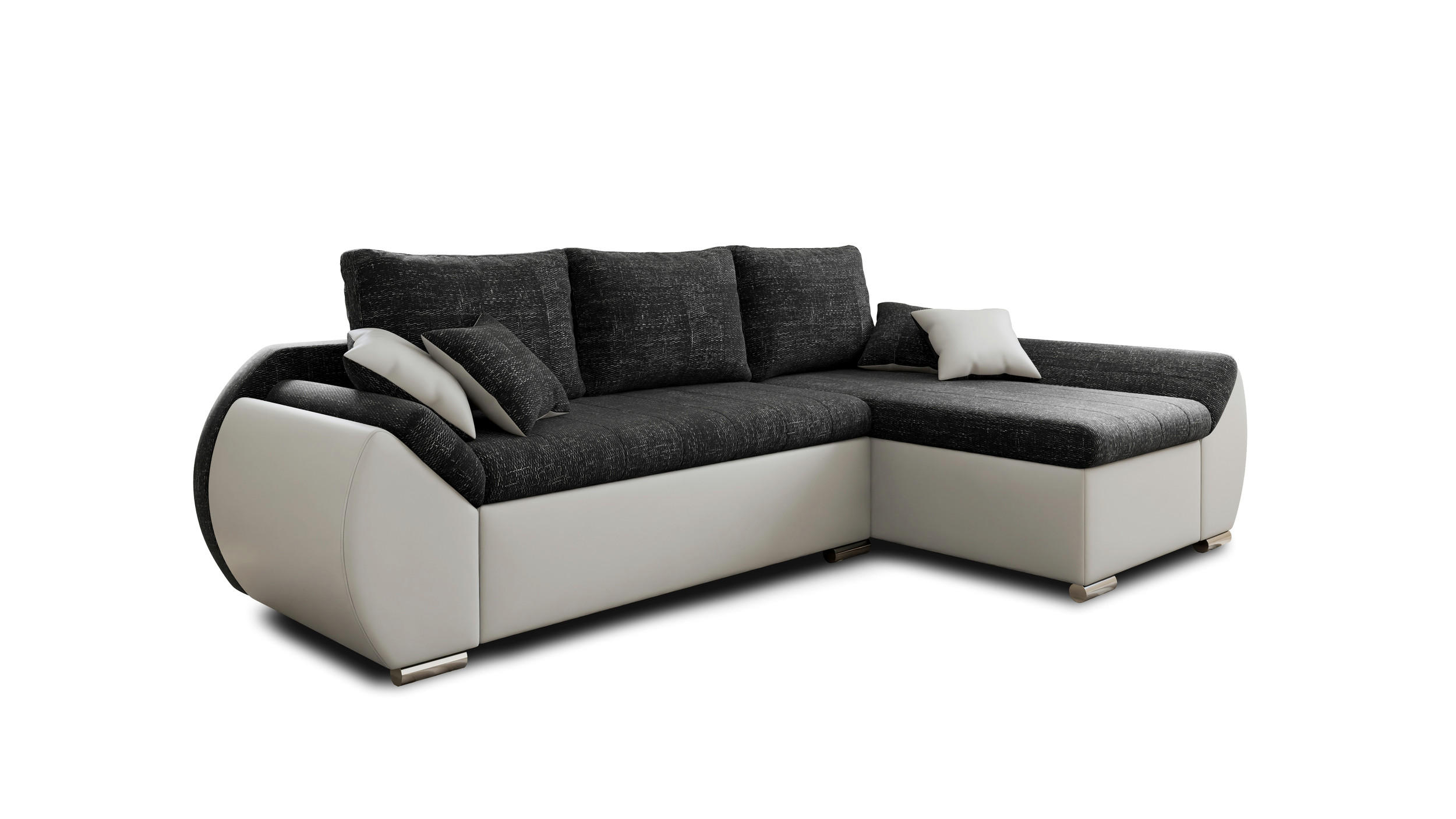 ECKSOFA - ALEX – Schwarz + Weiß (Lawa 06 + Soft 17) - Rechts - Schwarz, Holzwerkstoff/Metall (275/155cm) - Möblo
