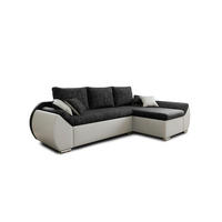 ECKSCHLAFSOFA ALEX – Schwarz + Weiß (Lawa 06 + Soft 17) + Hocker - Rechts - Schwarz, Holzwerkstoff/Metall (275/155cm) - Möblo