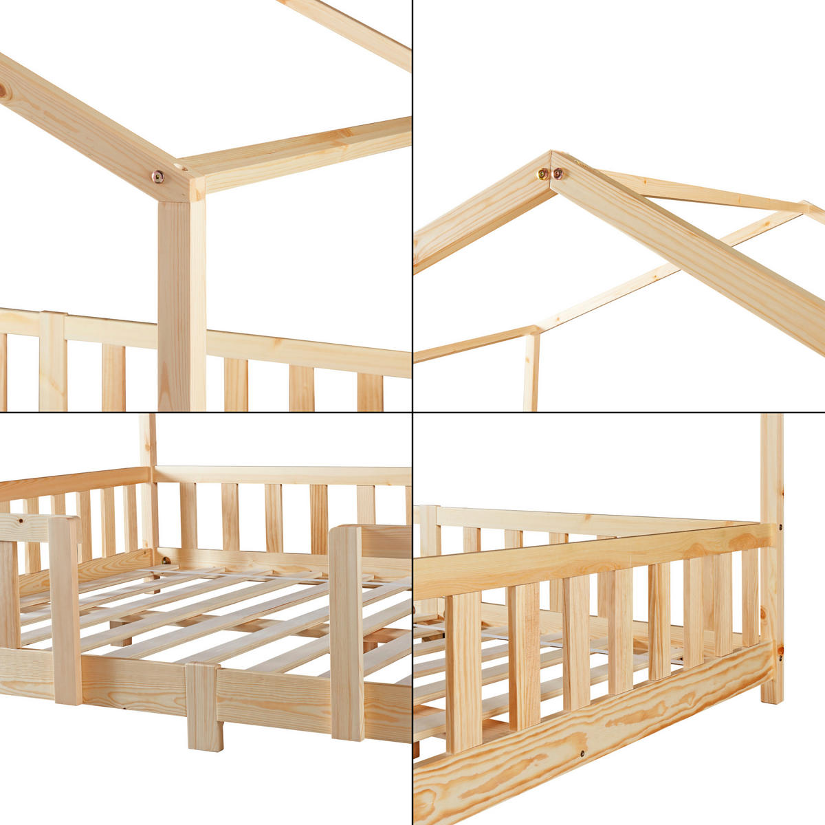 HAUSBETT Treviolo mit Matratze - Naturfarben, Holz/Textil (120/200cm) - [en.casa]