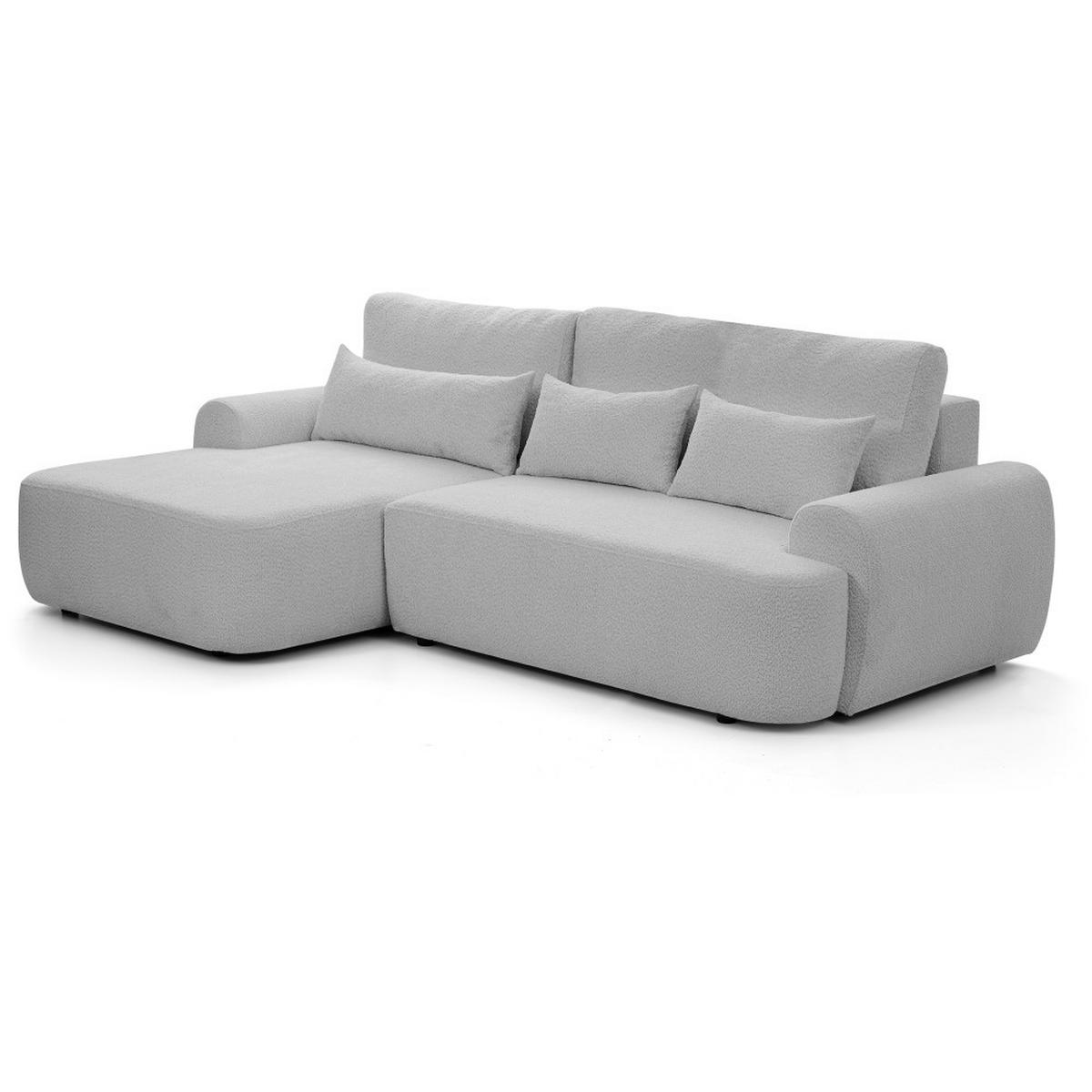 ECKSCHLAFSOFA Oliver im Bouclé-Gewebe, Hellgrau, links - Hellgrau/Schwarz, Textil (266/160cm) - Beautysofa
