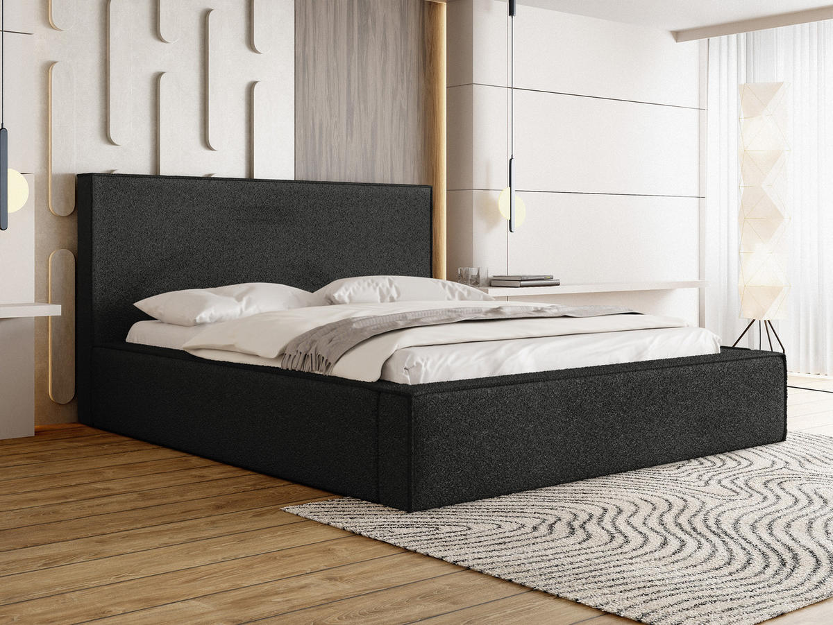 POLSTERBETT Terra mit Bettkasten, Schwarz Boucle 200x200 cm - Birkefarben/Schwarz, Holz/Holzwerkstoff (200/200cm) - WFL GROUP
