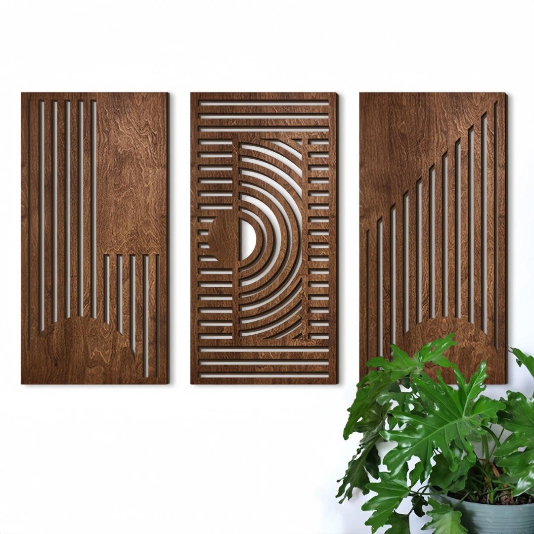 WANDDEKO Holz 3D Gitter Abstrakt 3er Set，40*20 - Akaziefarben, Holzwerkstoff (40/1cm) - Weltevree