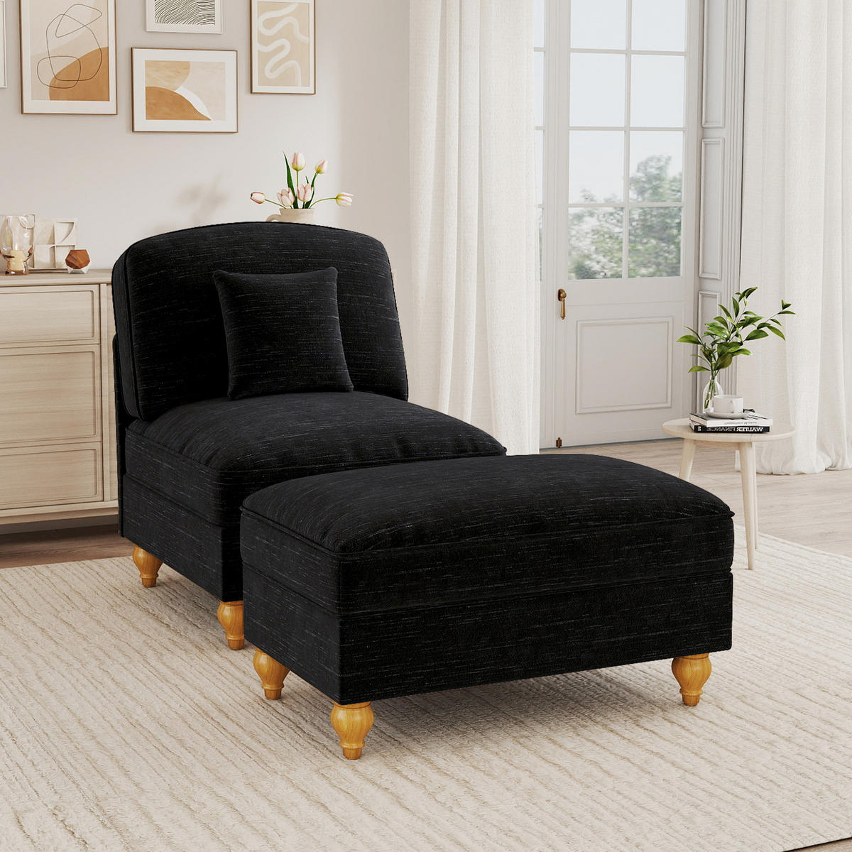 SESSEL DE-34420 mit Hocker Schwarz - Schwarz, Holzwerkstoff (83.5/93/78cm) - ComfortXL