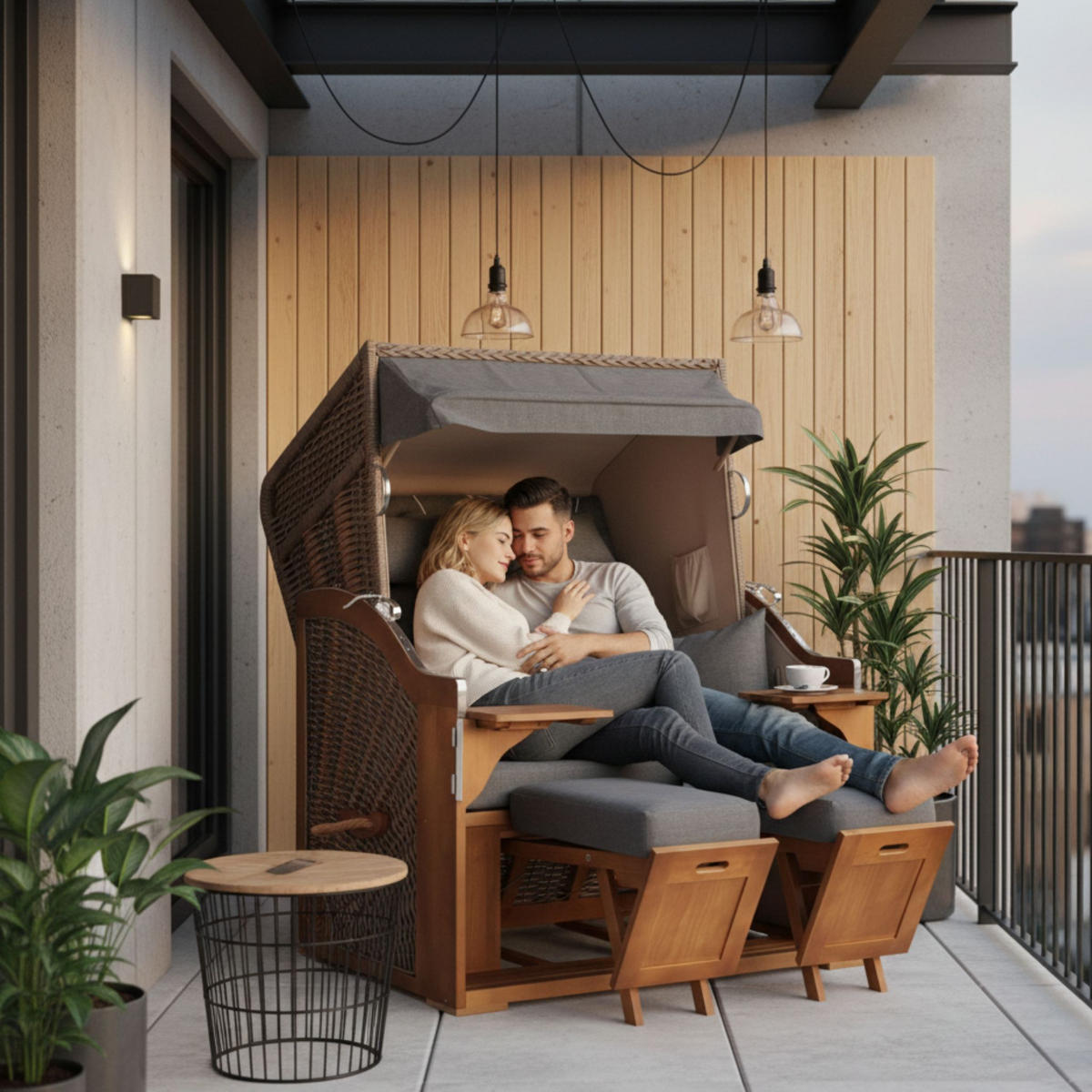 STRANDKORB Schleswig Pinie 2-Sitzer - Braun/Grau, Metall (120/160/80cm) - Mr. Deko