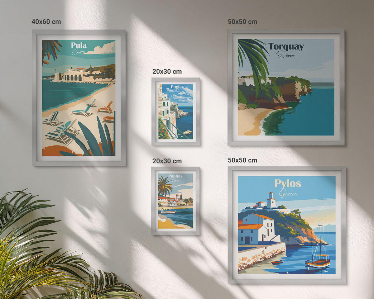 BILDER SET 5er Set - 50x50 cm & 20x30 cm & 40x60 cm Silberner Rahmen - Italienische Küstenstädte - Silberfarben, Kunststoff (40/60cm) - TULUP
