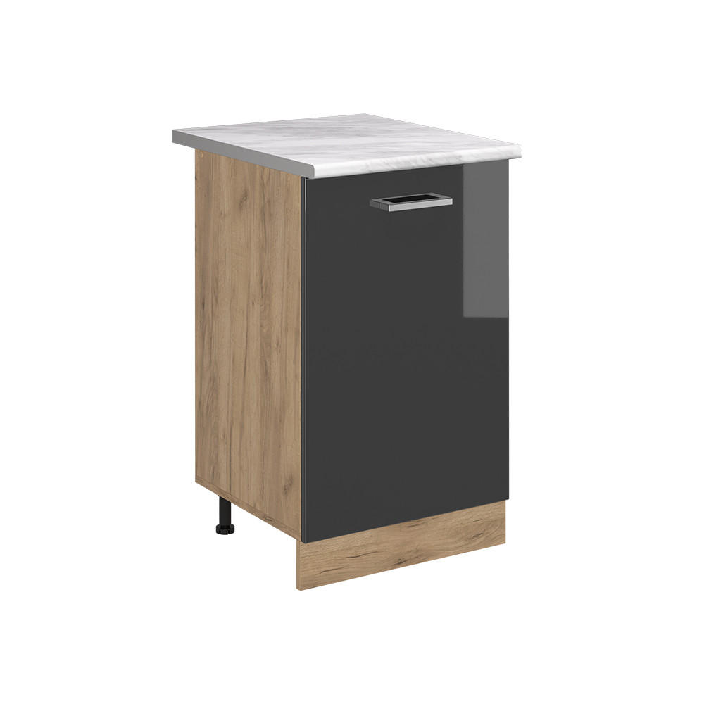 KÜCHENUNTERSCHRANK R-Line, Anthrazit Hochglanz/Goldkraft Eiche, 50 cm Arbeitsplatte Marmor - Honigeiche/Schwarz Hochglanz, Holzwerkstoff (50/600/60cm) - Vicco