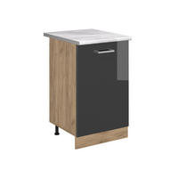 KÜCHENUNTERSCHRANK R-Line, Anthrazit Hochglanz/Goldkraft Eiche, 50 cm Arbeitsplatte Marmor - Honigeiche/Schwarz Hochglanz, Holzwerkstoff (50/600/60cm) - Vicco