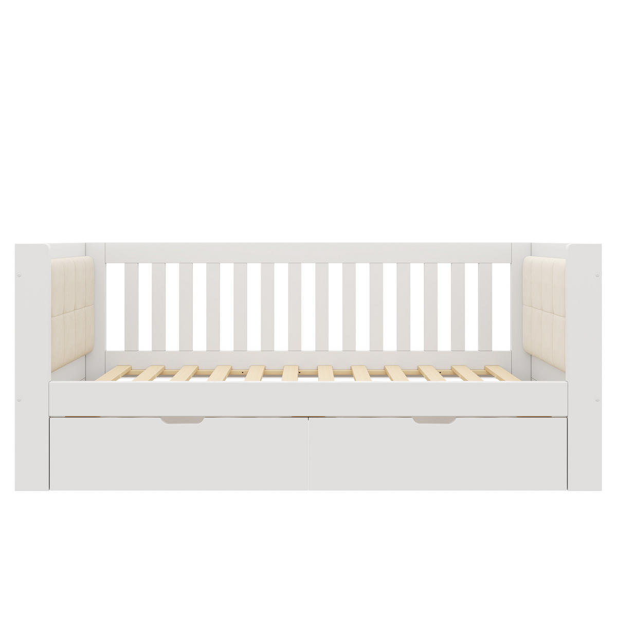 POLSTERBETT 90/190 cm mit 2 Schubladen, gepolsterter Rückenlehne und Lattenrost, Holz, Weiß - Weiß, Textil (90/190cm) - Redom