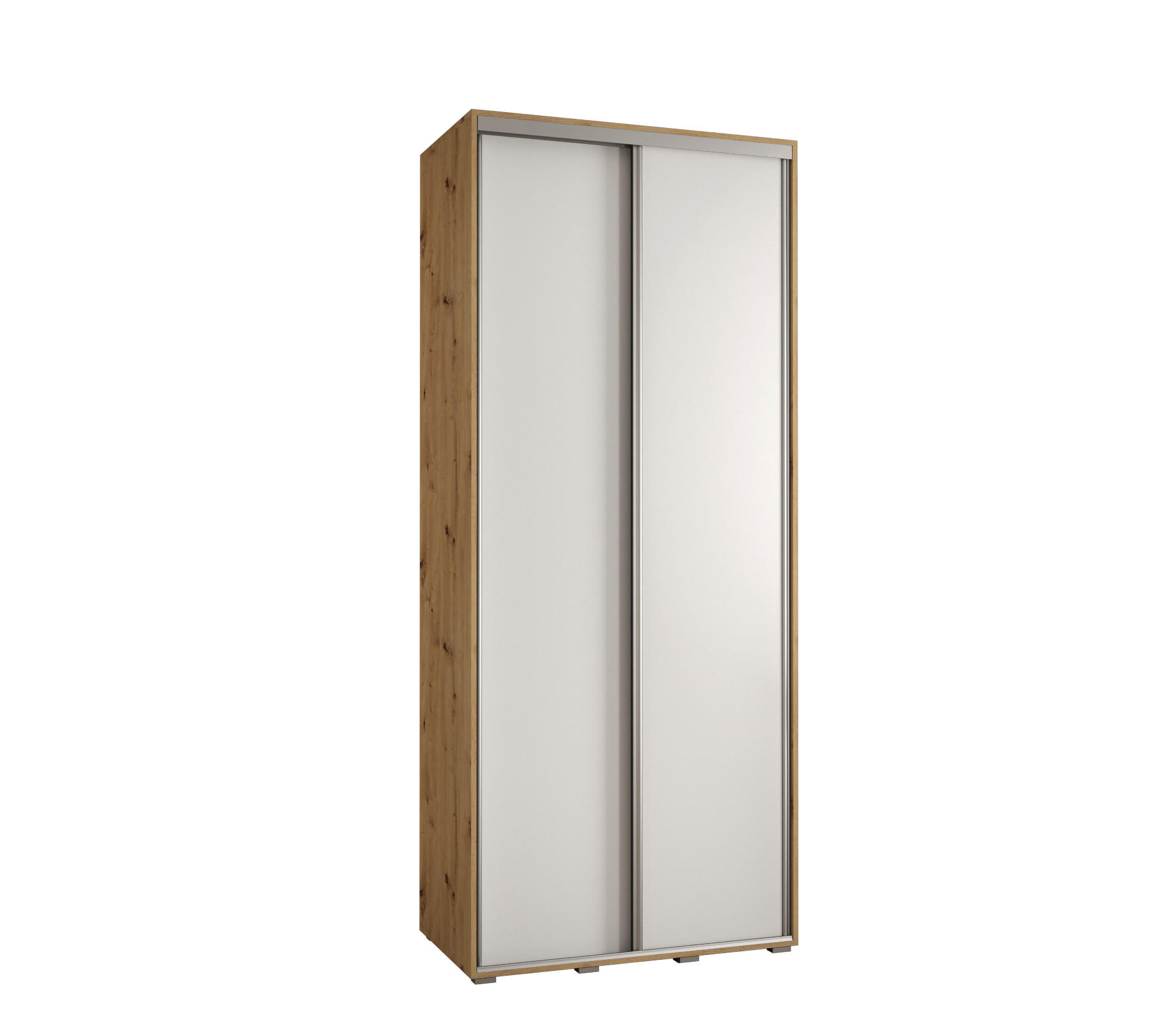 Abiks Möbel Schwebetürenschrank Eiche Artisan, Weiß, Silber 100x235x60 cm