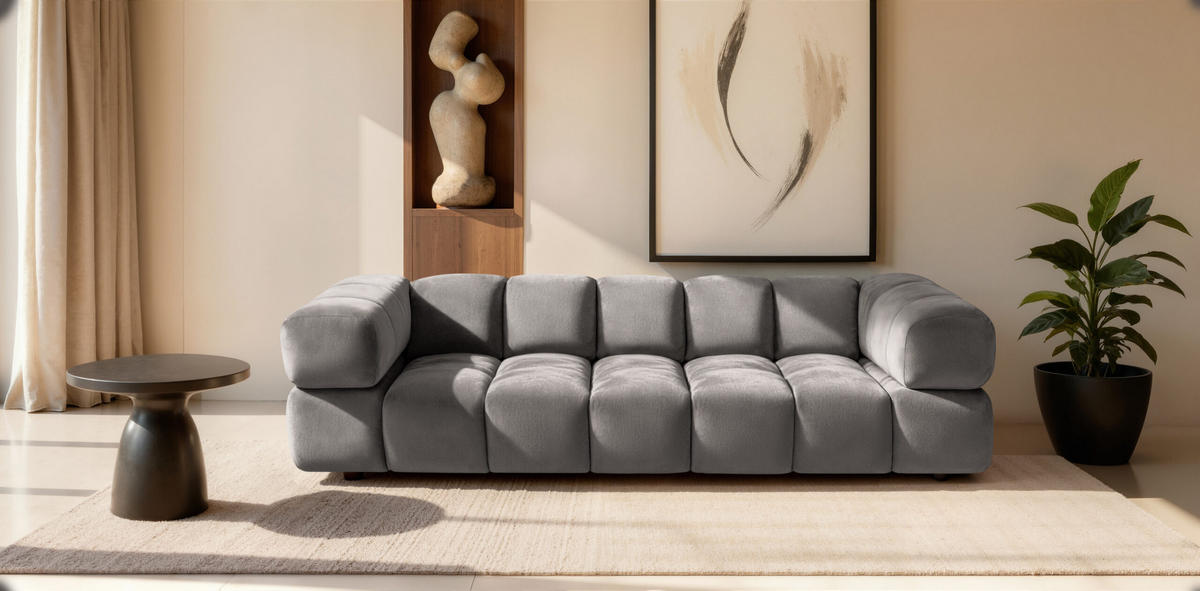 SOFA 4-Sitzer, Couch, Veloursstoff Bluvel, Aschgrau, Averro - Grau, Holz (280/70/96cm) - Kaiser Möbel