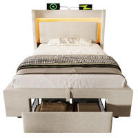 POLSTERBETT 90/200 cm Beige mit Stauraum, LED-Beleuchtung und Matratze - Beige, Textil (90/200cm) - Flora Grace