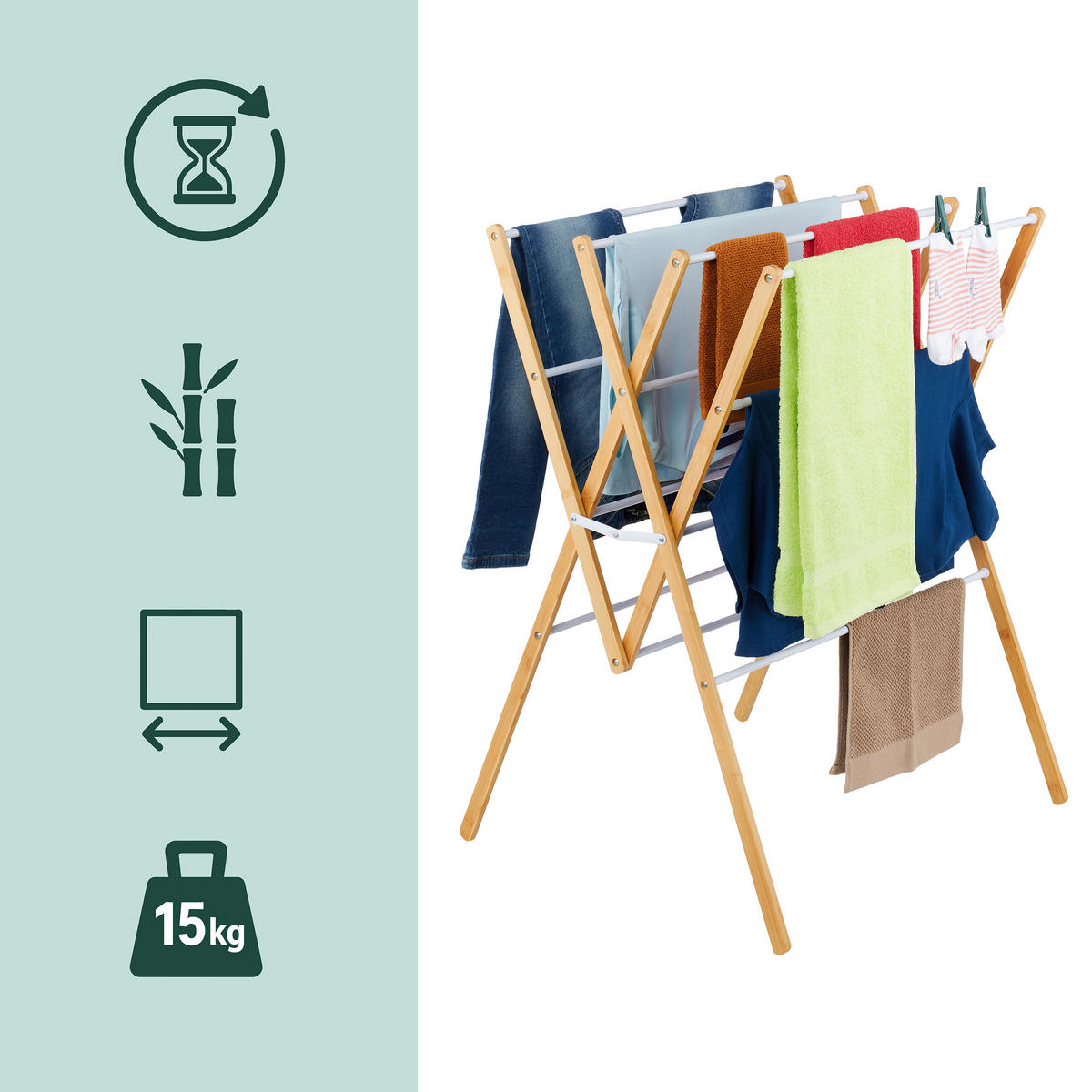 SUŠIAK na prádlo - viacfarebná, kov/drevo (70/93/62cm) - Relaxdays