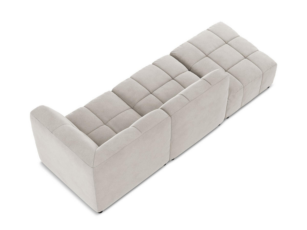 ECKSOFA Links Samt Stoff Beige - Creme/Schwarz, Holzwerkstoff/Kunststoff (240/90cm) - Makamii