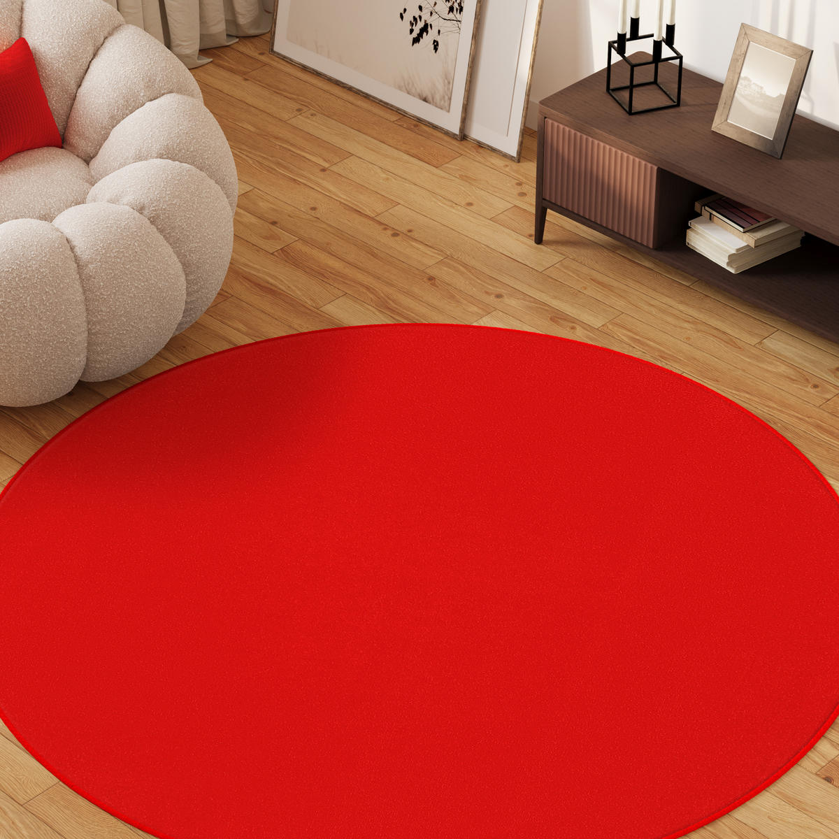 TEPPICH MONO Rund Outdoor Rot 100/100 cm - Rot, Textil (100/100cm) - Tapiso