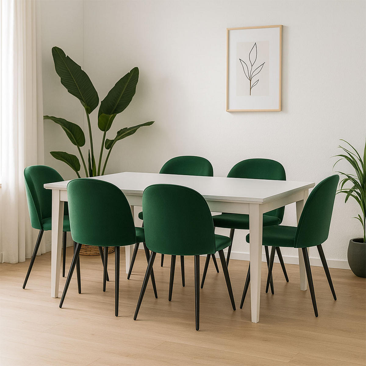 ESSGRUPPE 7-TLG. Venedig Weiß, Grün - Grün, Holzwerkstoff/Textil (95/76/276cm) - ebuy24
