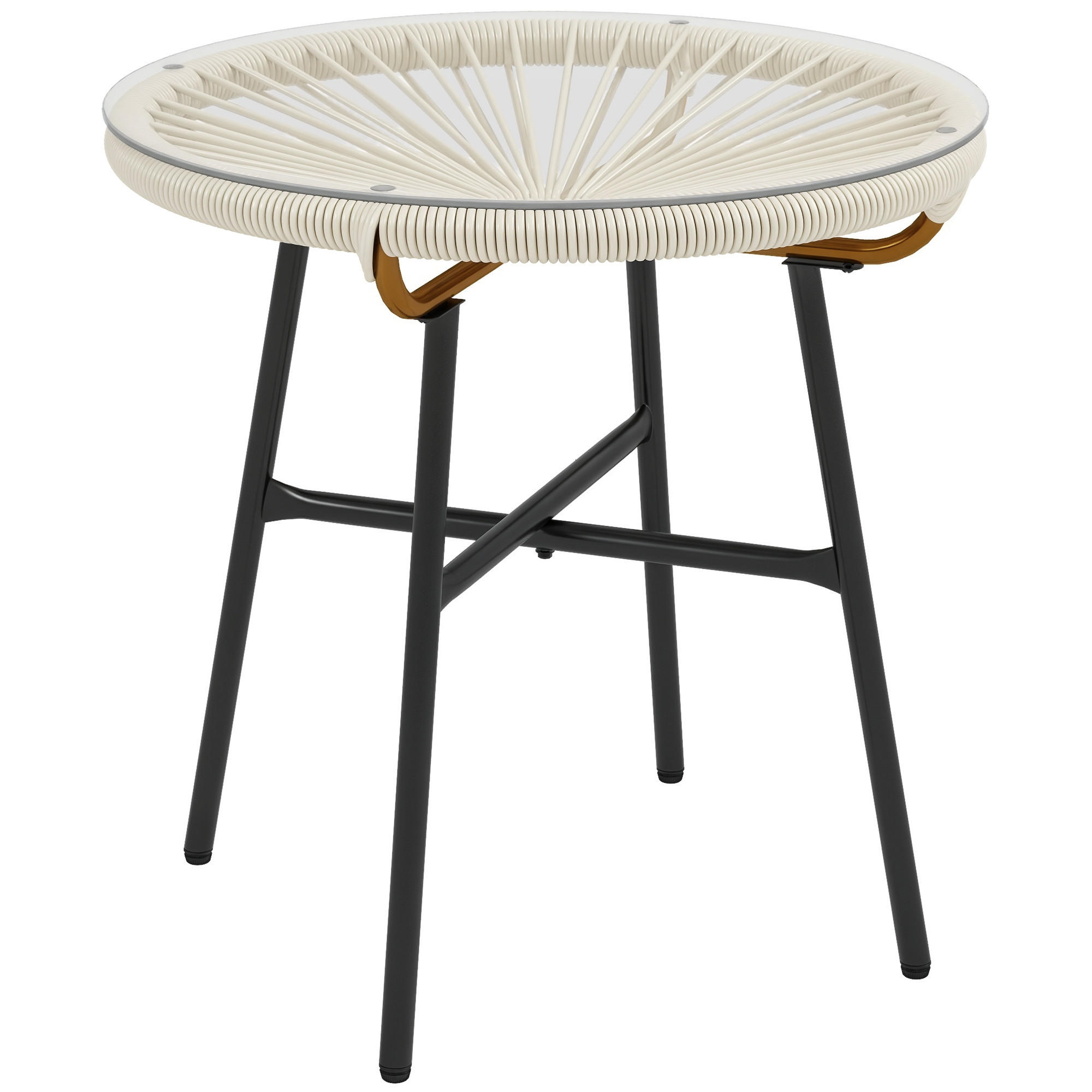 GARTENBEISTELLTISCH DE-13608 rund mit Glasplatte, PE-Rattanoptik Creme - Creme, Metall (50/50/50cm) - ComfortXL