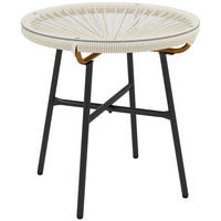 GARTENBEISTELLTISCH DE-13608 rund mit Glasplatte, PE-Rattanoptik Creme - Creme, Metall (50/50/50cm) - ComfortXL