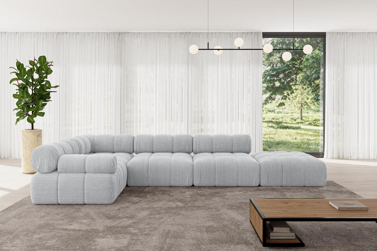 ECKSOFA modulares Sofa Felto-L2 - 380x190x70 cm Grau Cord - Grau, Holzwerkstoff/Textil (380/190cm) - ALTDECOR