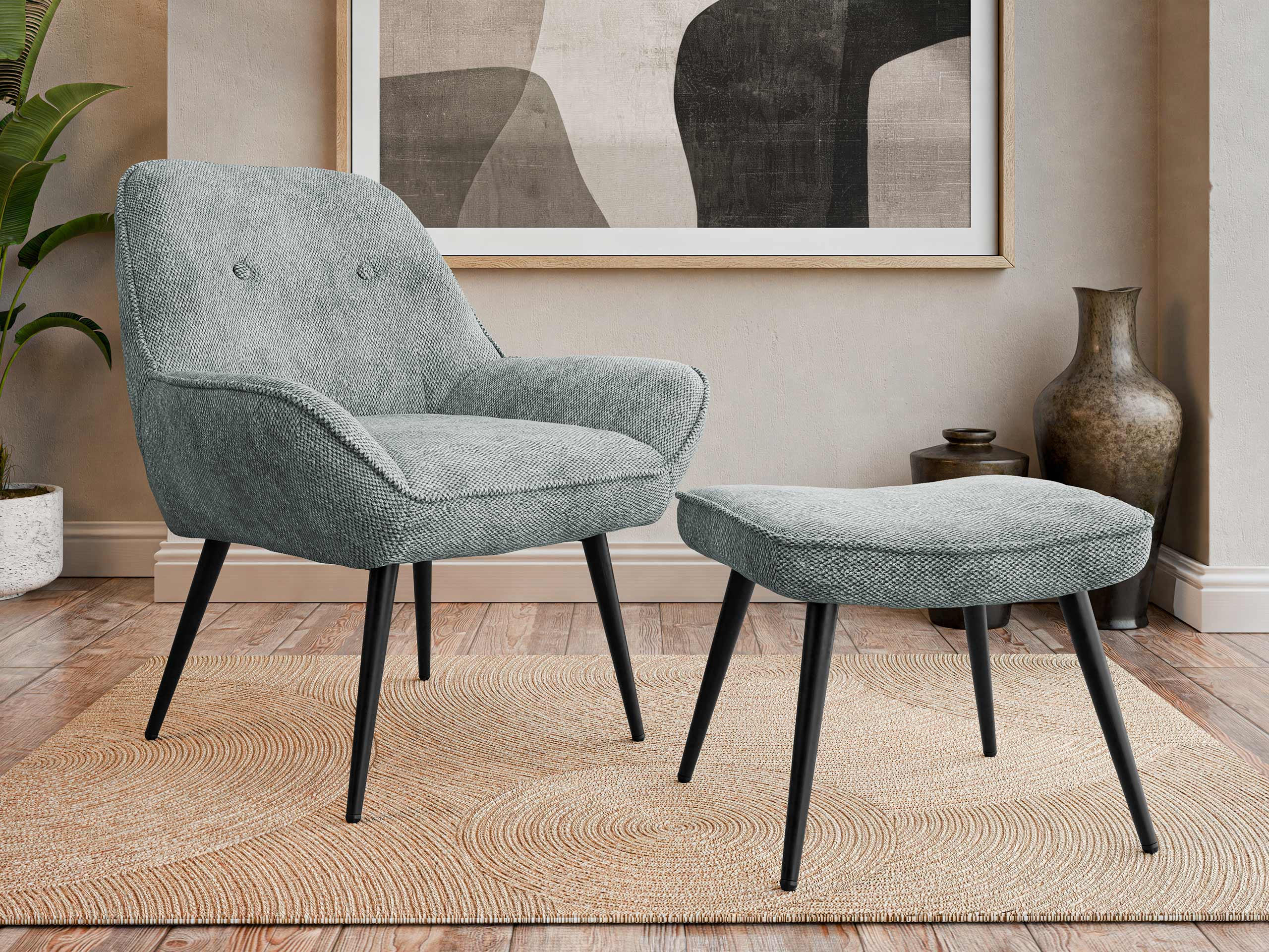 SESSEL Zorto Muz 809B mit Fußbank - Schwarz/Grau, Holz/Textil (73/89/73cm) - MIRJAN24