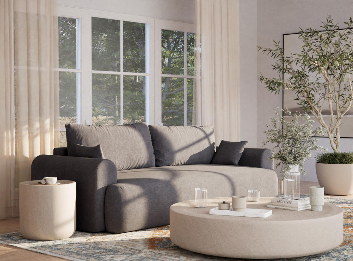 SOFA MIT SCHLAFFUNKTION Toluca Grau Chenille-Stoff - Schwarz/Grau, Holz/Holzwerkstoff (247/69/104cm) - Maison de Reve