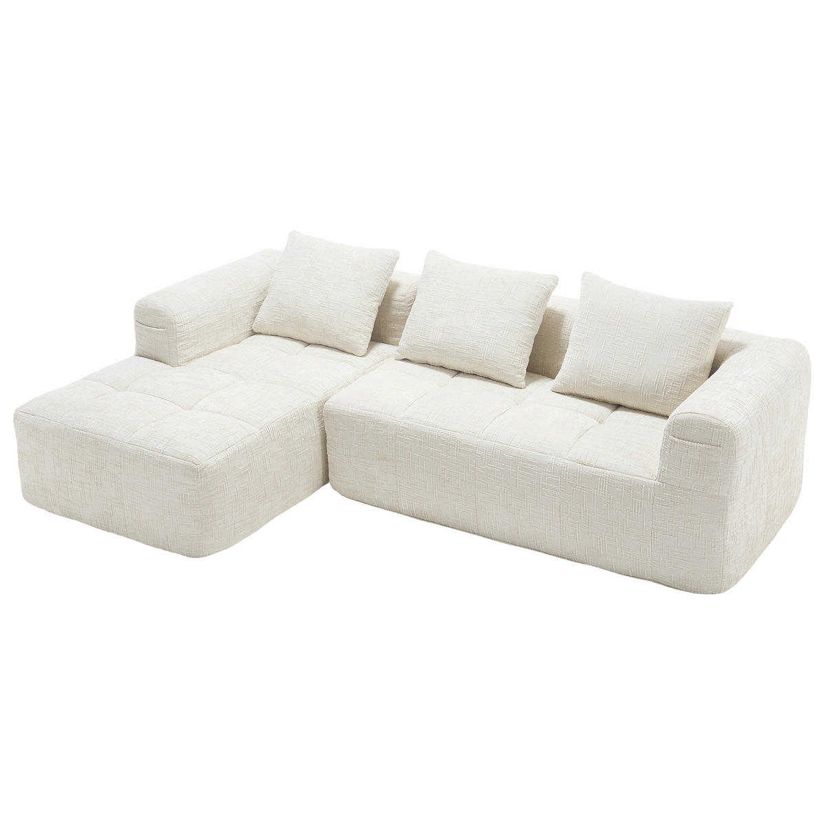 ECKSOFA L-Form 3-Sitzer mit Chaiselongue Chenille Beige 250/158/60 cm - Weiß, Textil (250/158cm) - OKWISH