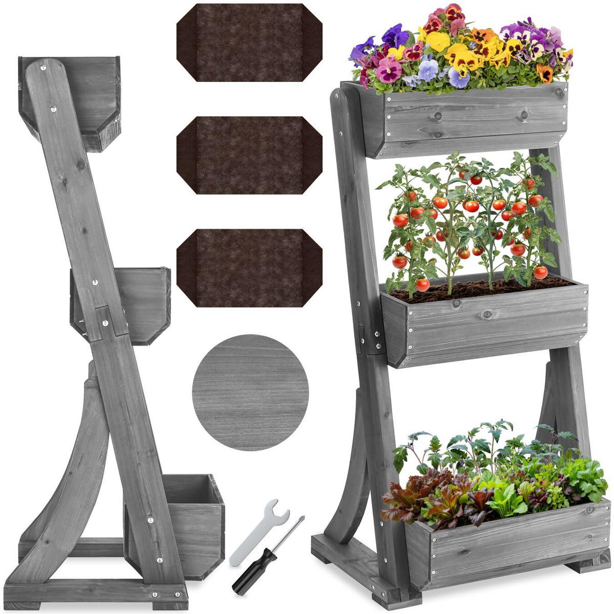 HOCHBEET Flora, inklusive Pflanzvlies, 60 x 49 x 140 cm, grau - Grau, Holz (60/140/49cm) - tectake