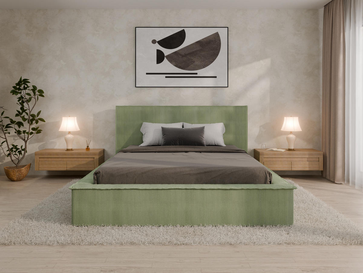 POLSTERBETT SANA 160x200cm Elegantes Polsterbett für modernen Wohnstil , Taschenfederkernmatratze LIORA(19cm), Grün - Grün, Holz (160/200cm) - Panda Möbel