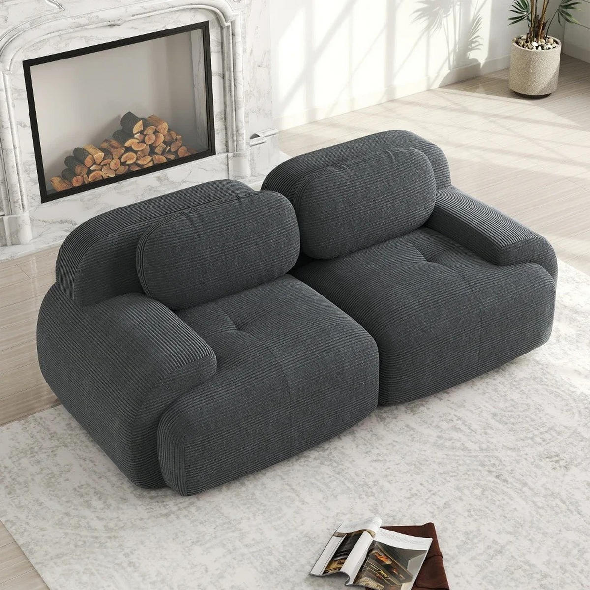 SOFA Loveseat mit gebogenen Armlehnen und rutschfester Unterseite, Grau - Grau, Textil (138/70/103cm) - Kaket