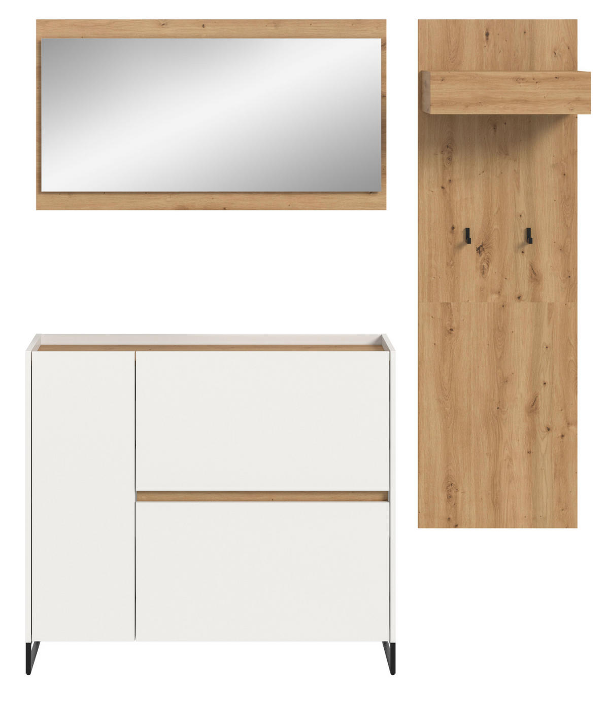 GARDEROBE-SET weiß und Artisan Eiche, Garderobe 3-teilig, 175 x 192 cm, Soft-Close, Borga - Schwarz/Weiß, Holzwerkstoff/Metall (175/192/32cm) - Inn.Furn