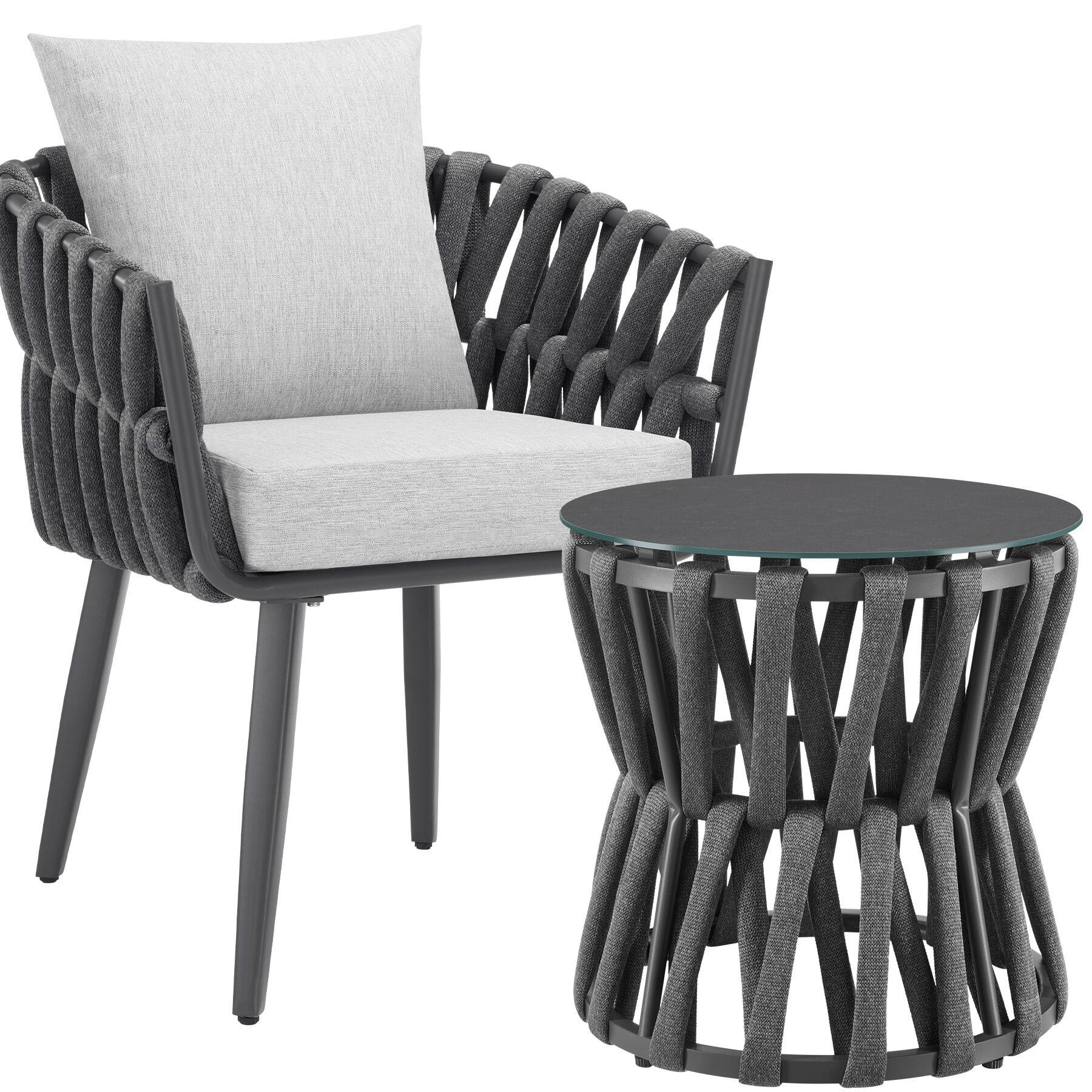 GARTENLOUNGE-SET aus Aluminium Lugano, höhenverstellbare Kunststofffüße, Sicherheitsglasplatte, anthrazit/grau - Anthrazit/Grau, Kunststoff - tectake