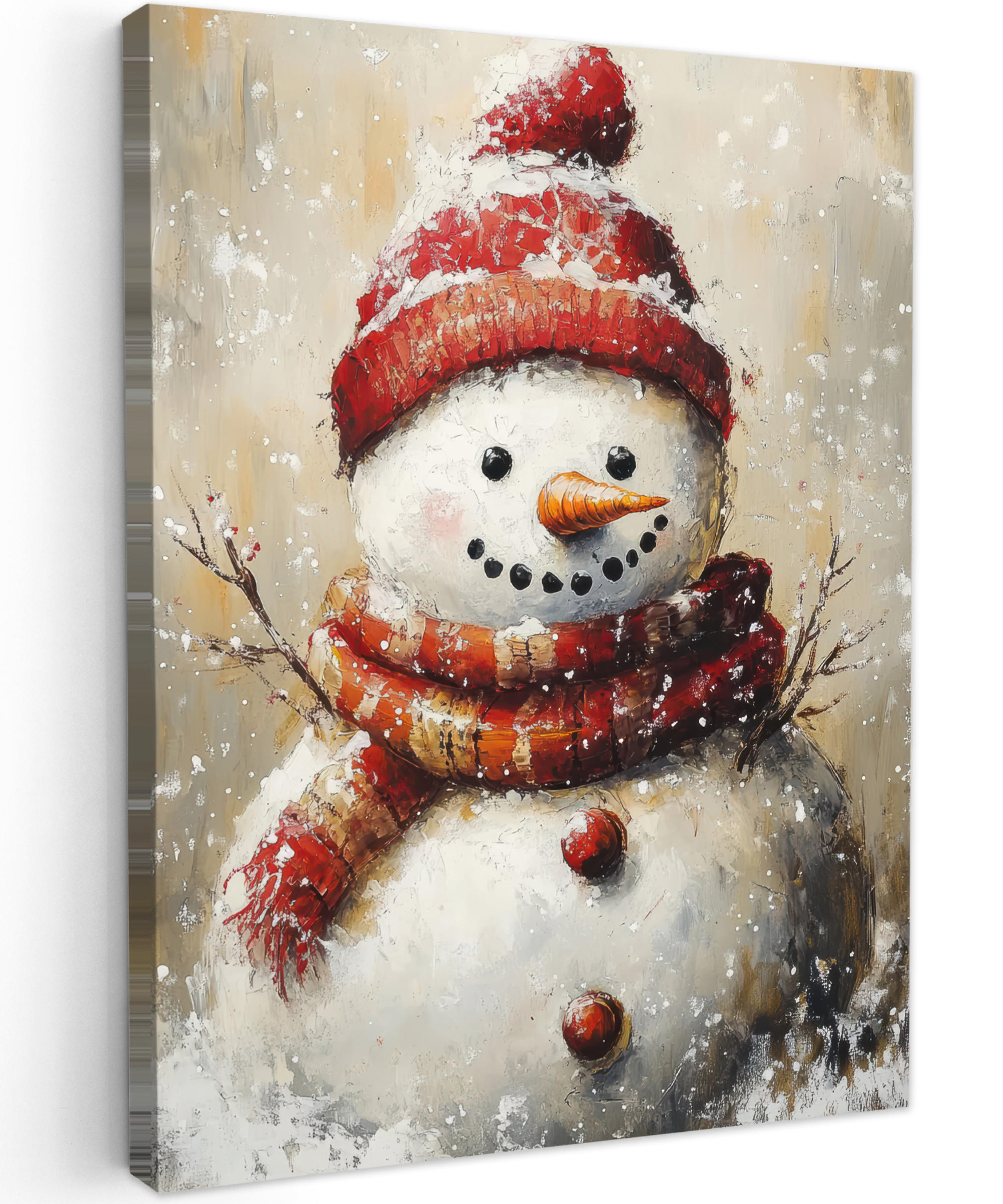 LEINWANDBILD Schneemann - Winter - Schnee - Beige 60x80 cm - Weiß, Textil (60/80cm) - MuchoWow