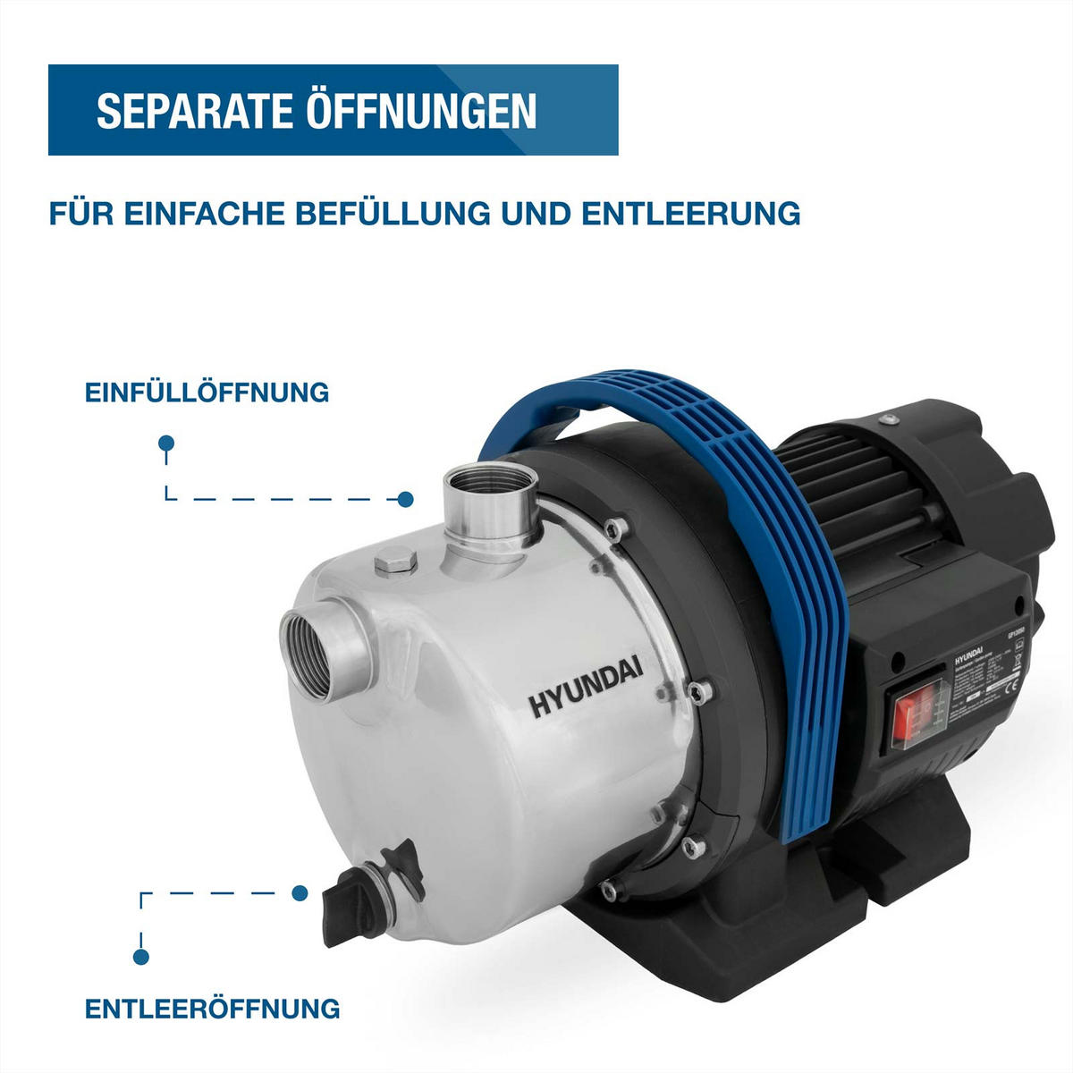 GARTENPUMPE GP12050 (1200W, 5.000 l/h, Förderhöhe max. 50m, Ansaughöhe max. 8m) - Schwarz, Kunststoff (22.1/23.7/37.1cm) - HYUNDAI