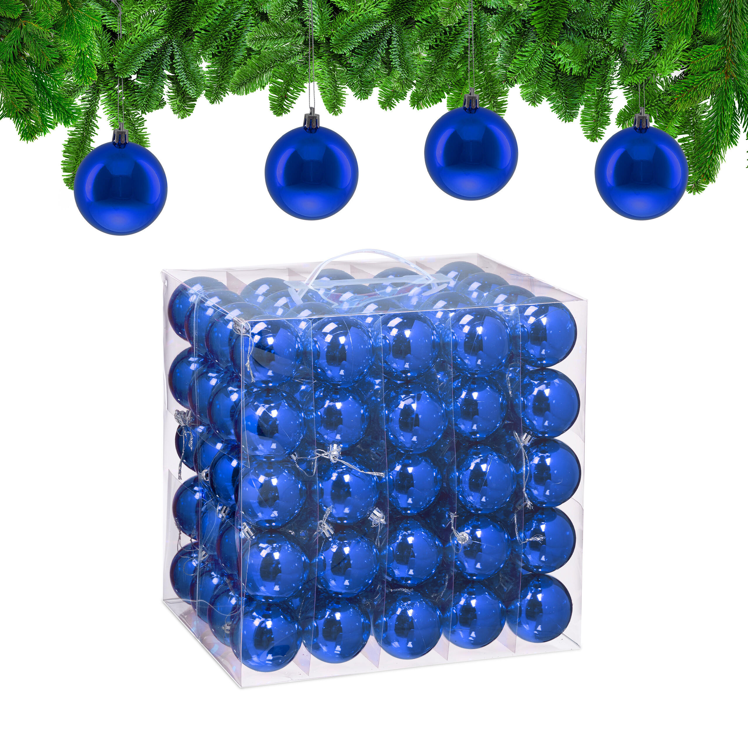 100XWEIHNACHTSKUGELN - Blau, Kunststoff (6/7/6cm) - Relaxdays
