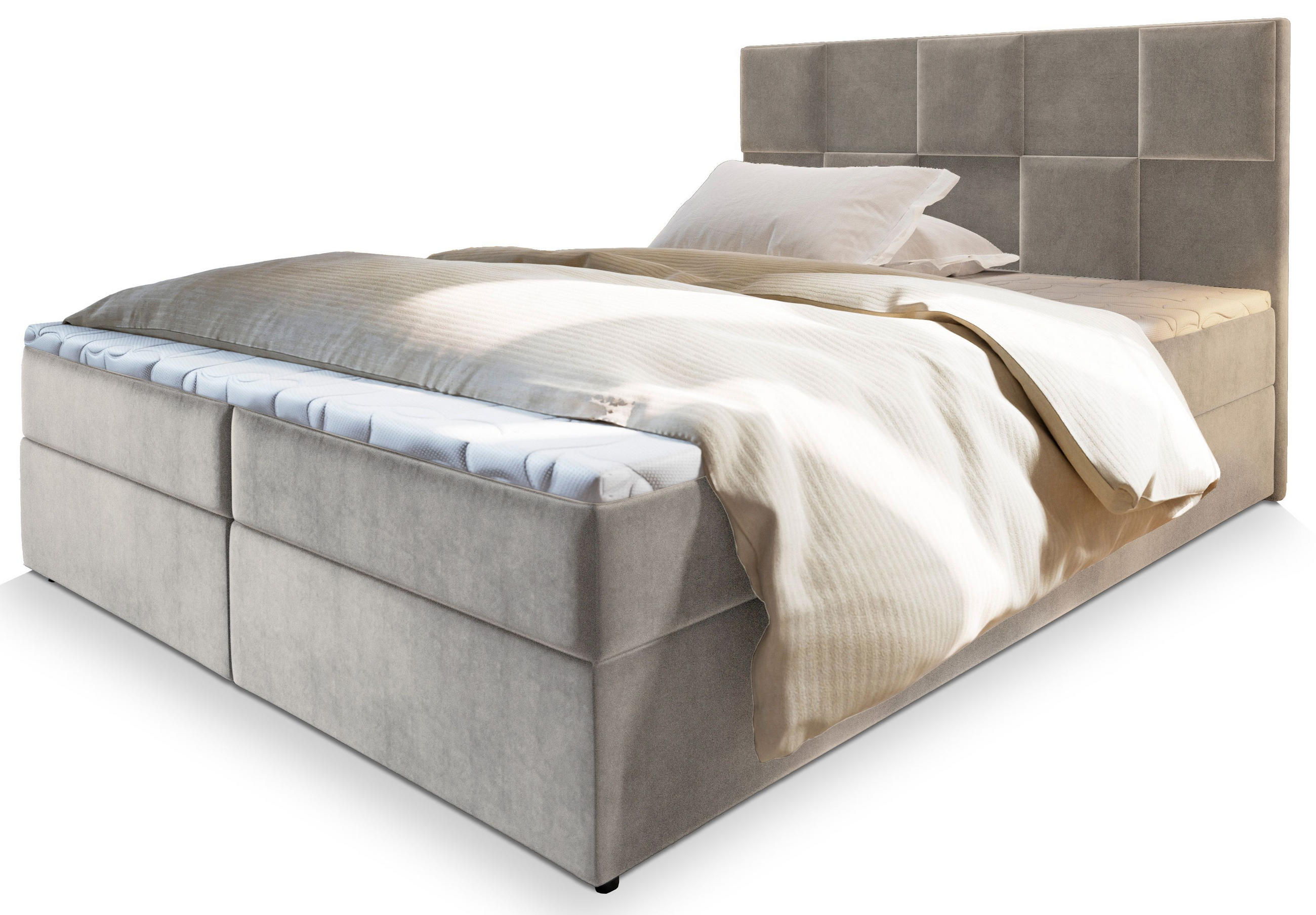 BOXBETT PRATA 180x200 cm mit Matratze und Topper - Beige - Beige, Holz (180/200cm) - MASSENO
