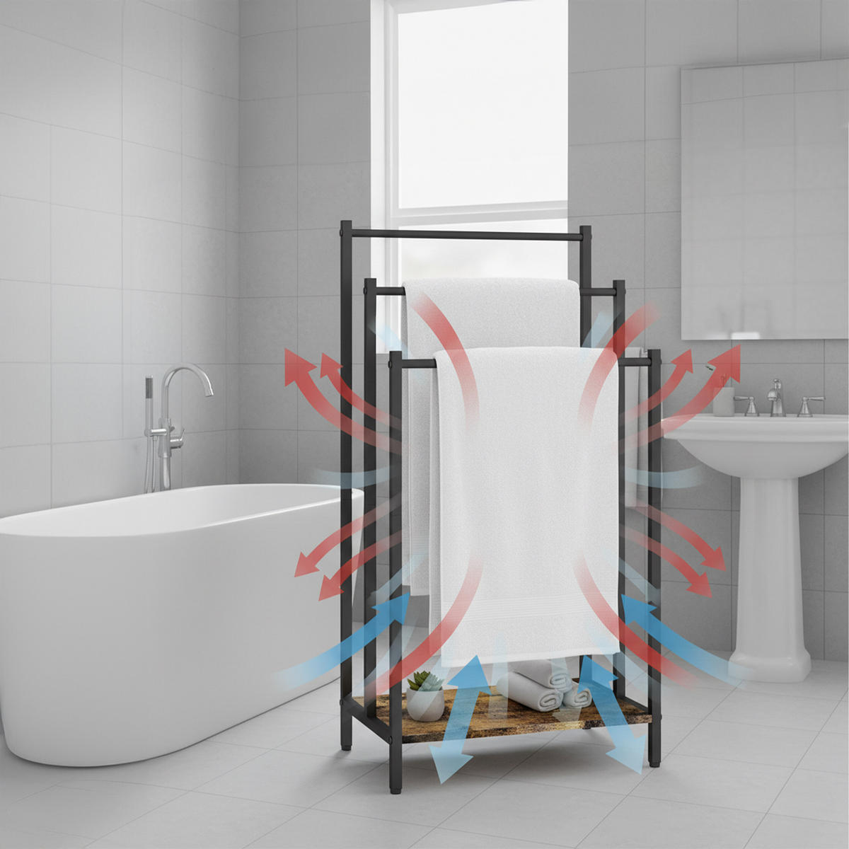 HANDTUCHSTÄNDER - Schwarz, Holzwerkstoff/Metall (43/81/28cm) - Relaxdays