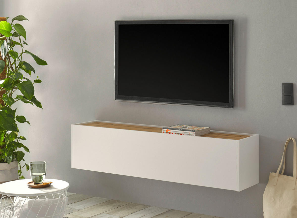 TV-LOWBOARD weiß, Eiche Wotan 150 cm, TV-Unterteil hängend - Eiche Wotan/Weiß, Holz/Holzwerkstoff (150/35/30cm) - Furn.Design