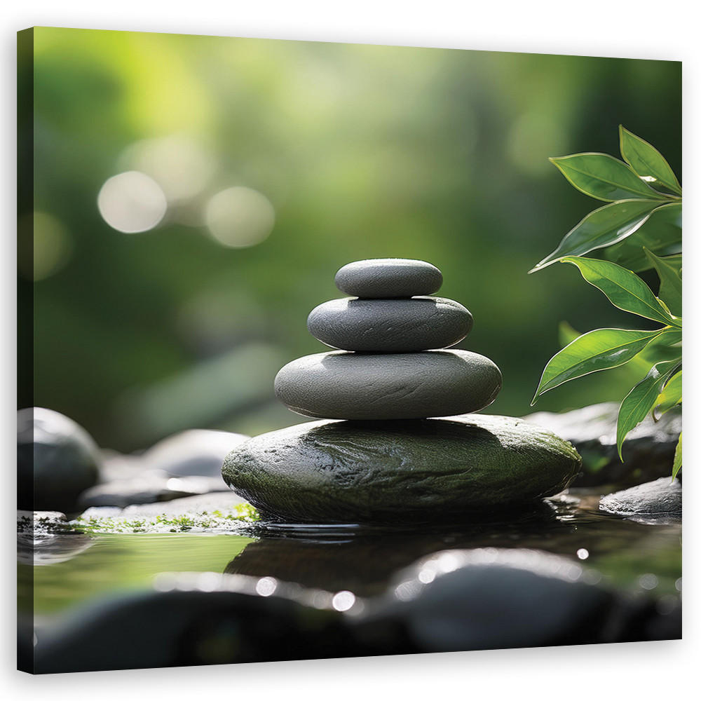 WANDBILD steine zen natur - Grün, Textil (50/50cm) - Feeby