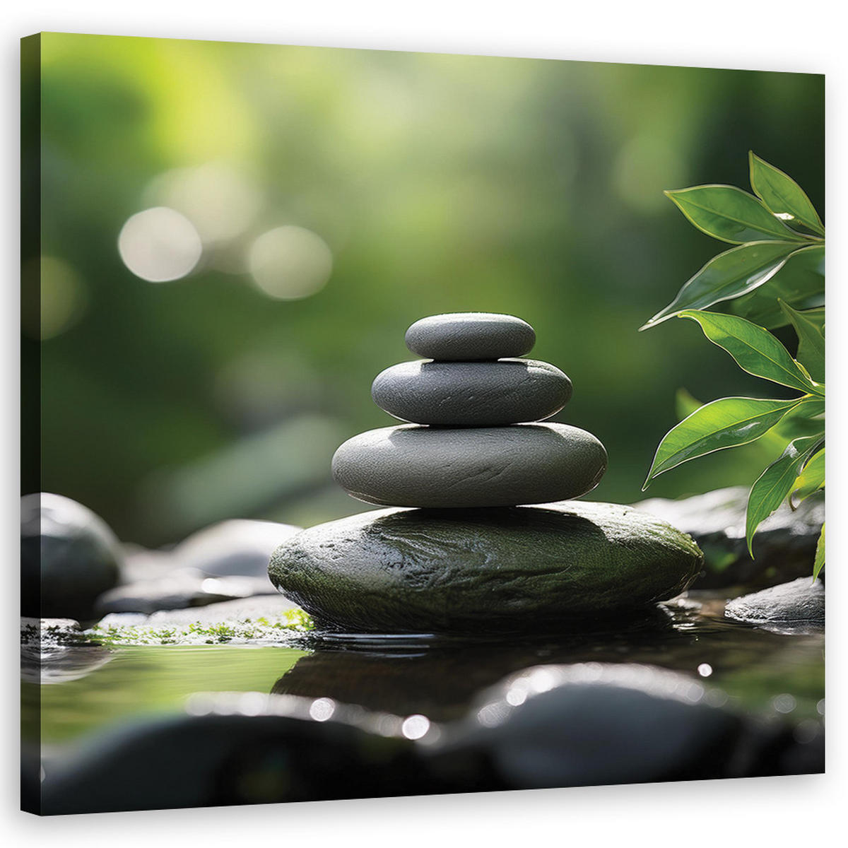 WANDBILD steine zen natur - Grün, Textil (50/50cm) - Feeby