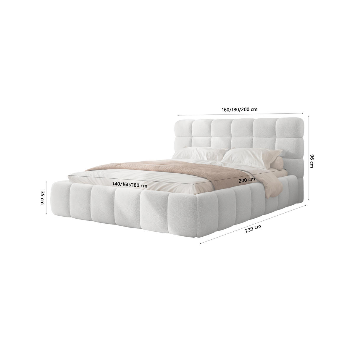 POLSTERBETT BIVIO 140x200 cm, Hellgrau - Grau, Textil (140/200cm) - Fedve