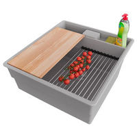 SPÜLBECKEN New York, 2-er set Grau 48/53 cm 1 Becken + Ablauf-Set + Küchenzubehörset ab 50er Unterschrank - Chromfarben/Beige, Kunststoff (48/20/53cm) - Primagran