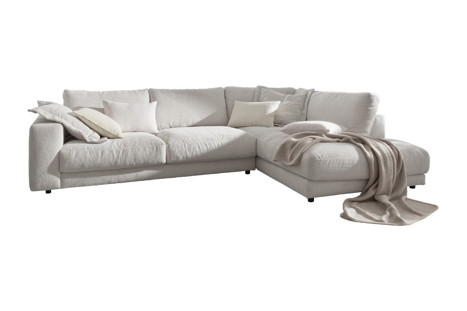 ECKSOFA MADELINE Hellgrau Cord - Hellgrau/Schwarz, Kunststoff/Textil (325/224cm) - KAWOLA
