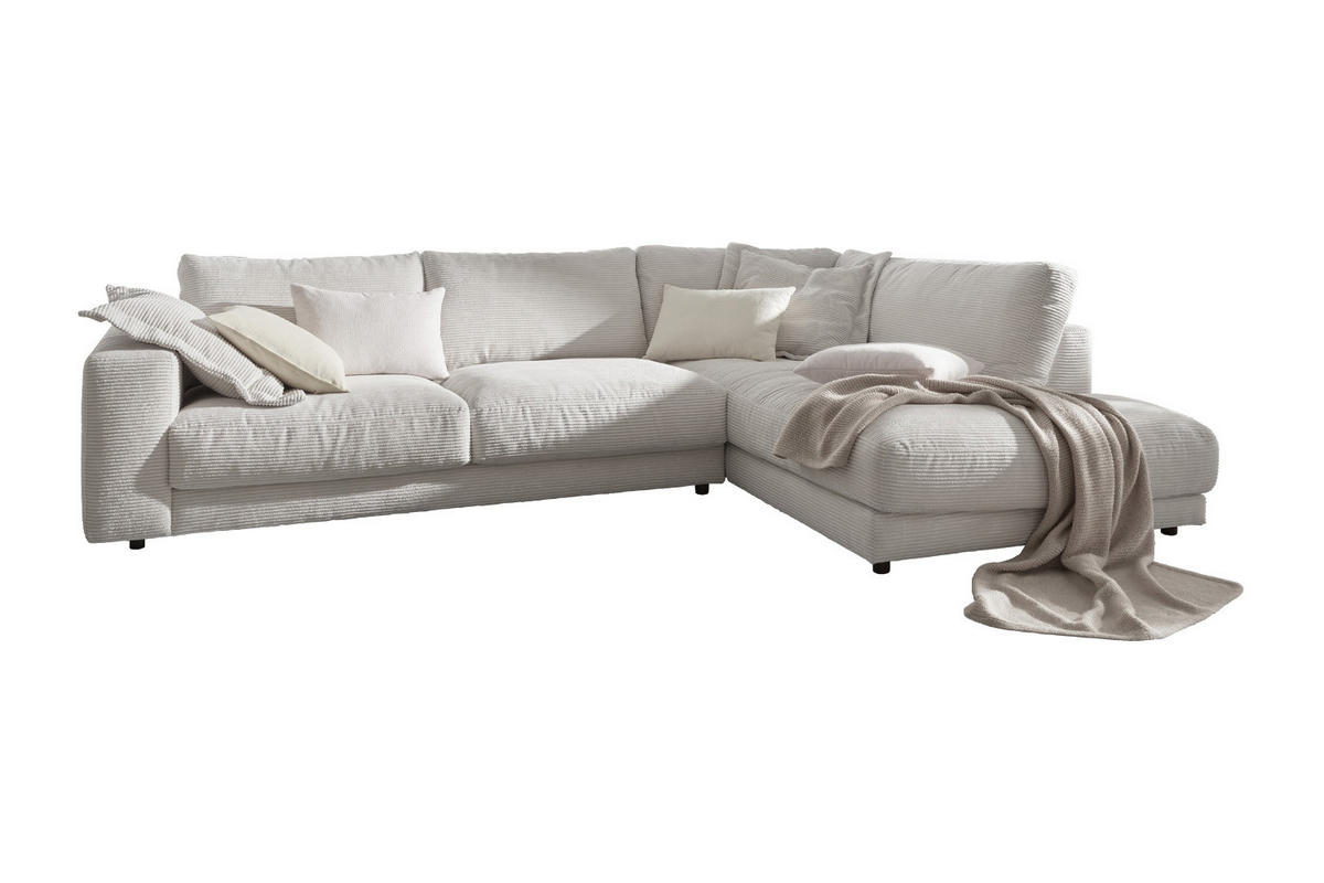ECKSOFA MADELINE Hellgrau Cord - Hellgrau/Schwarz, Kunststoff/Textil (325/224cm) - KAWOLA
