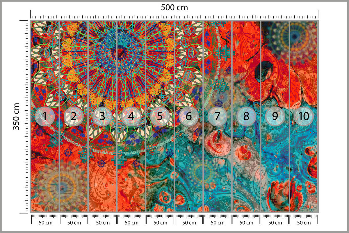 FOTOTAPETE für Wohnzimmer Farbenfrohe Mandalas Abstraktion Muster 500x350 - Multicolor, Papier (500/350cm) - Muralo