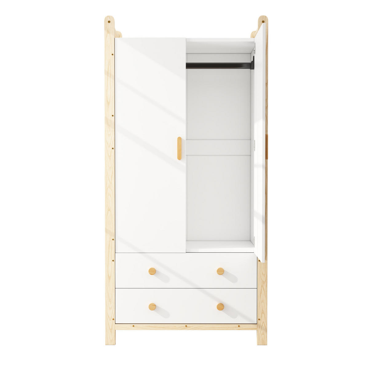 KLEIDERSCHRANK 2-türig 89,6/44/180,5 cm mit 2 Schubladen in Weiß/Kiefer - Weiß, Holzwerkstoff (89.6/180.5/44cm) - BEAOK
