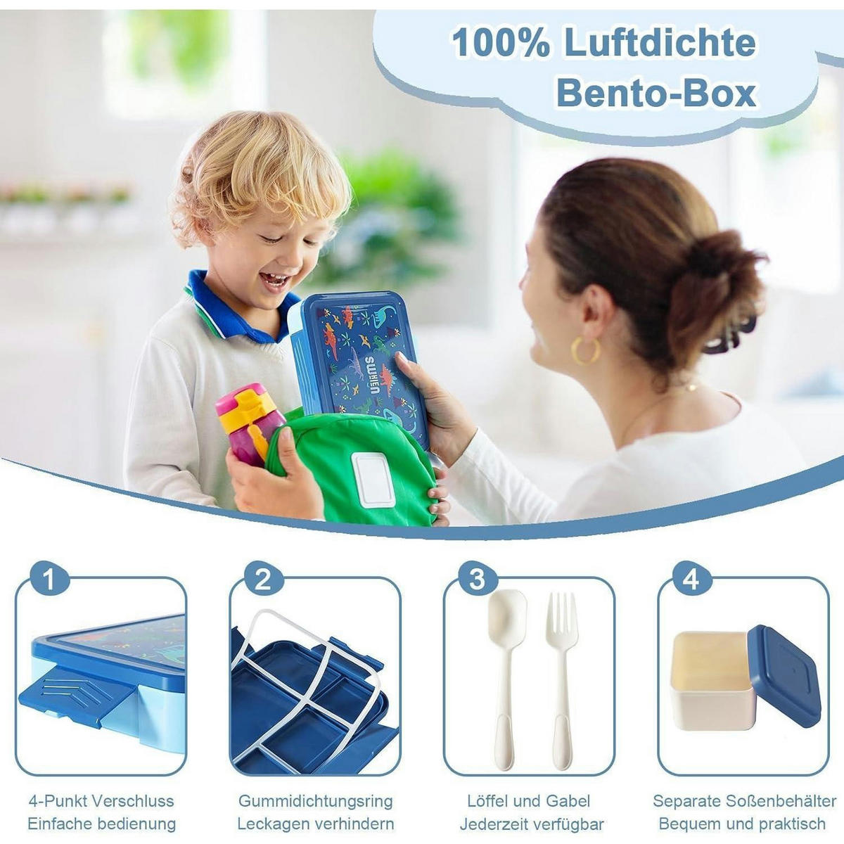 BROTDOSE Kinder 6 Fächer 1300ml Blau - Blau, Kunststoff (168/40/224cm)
