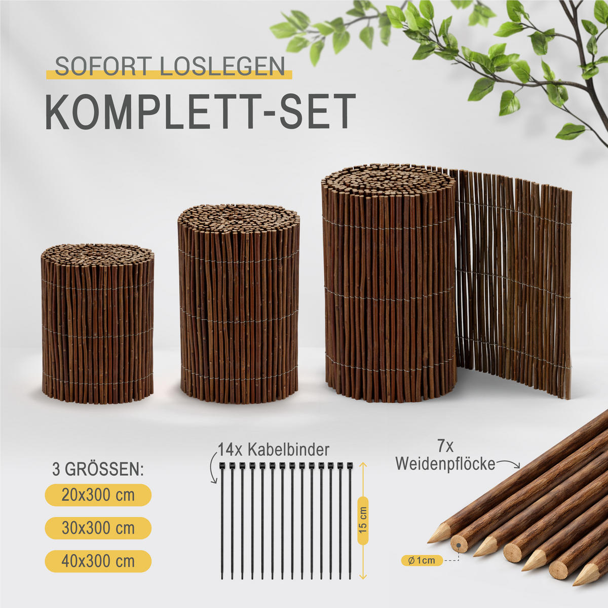 BEETEINFASSUNG SolVision WB79 20x300cm Weide mit 7 Pflöcken 40 cm - Naturfarben, Holz (40/300cm) - Sol Royal